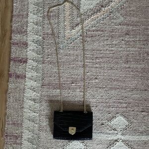 Small black Banana Republic Faux Croc-Embossed  Crossbody Bag - Gold Hardware